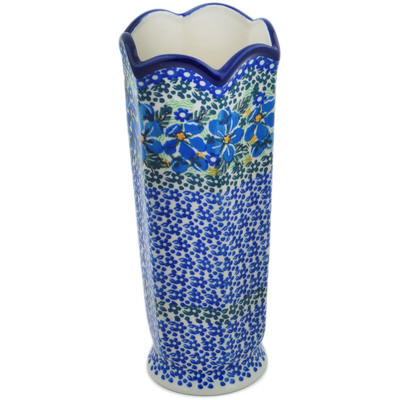 Polish Pottery Vase 9&quot; Floral Blue Dreams UNIKAT