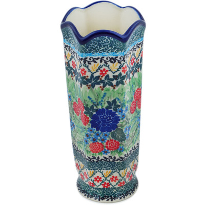 Polish Pottery Vase 9&quot; Garden Trellis UNIKAT