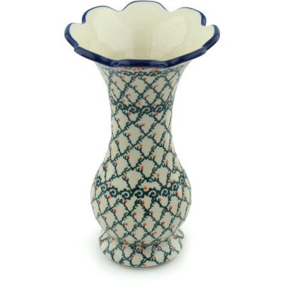 Polish Pottery Vase 9&quot; Lattice Vines