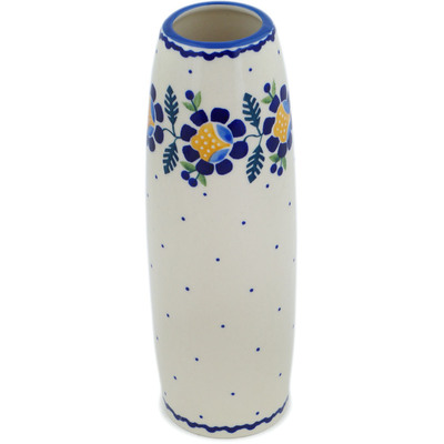 Polish Pottery Vase 9&quot; Orange And Blue Flower
