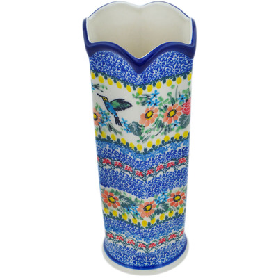 Polish Pottery Vase 9&quot; Solo Hummingbird UNIKAT