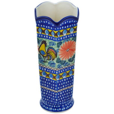 Polish Pottery Vase 9&quot; Summer Rooster UNIKAT