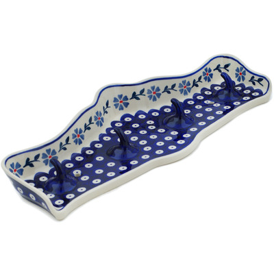 Polish Pottery Wall Hanger 15&quot; Peacock Forget-me-not