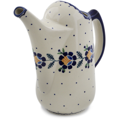 Polish Pottery Watering Can 57 oz Orange And Blue Flower