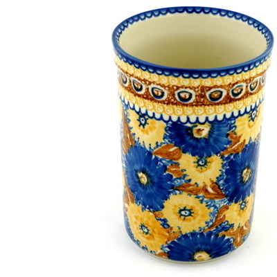 Polish Pottery Wine Chill with Saucer 8&quot; Autumn Chrysanthemums UNIKAT