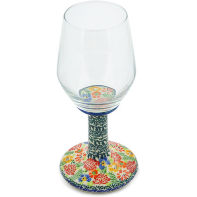 Polish Pottery Wine Glass 10 oz Flowerbed UNIKAT