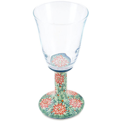 Polish Pottery Wine Glass 10 oz July Wreath UNIKAT