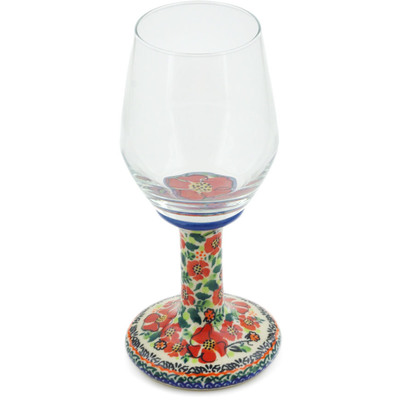Polish Pottery Wine Glass 10 oz Red Hibiscus UNIKAT