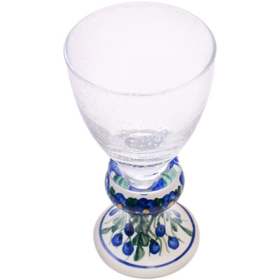 Polish Pottery Wine Glass 12 oz Blueberry Drops UNIKAT