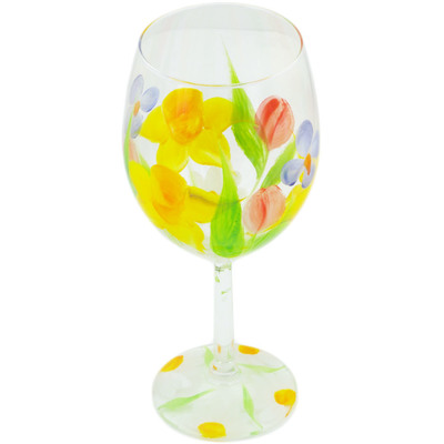 Glass Wine Glass 15 oz Easter Daffodils