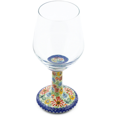 Polish Pottery Wine Glass 16 oz Carnation Confetti UNIKAT