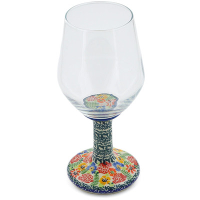 Polish Pottery Wine Glass 16 oz Flowerbed UNIKAT