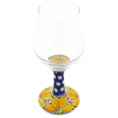 Polish Pottery Wine Glass 16 oz Sunshine Wildflower UNIKAT