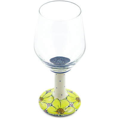 Polish Pottery Wine Glass 16 oz Yellow Violet UNIKAT