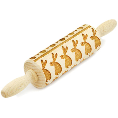 Wood Wooden Rolling Pin 9&quot; Bunny
