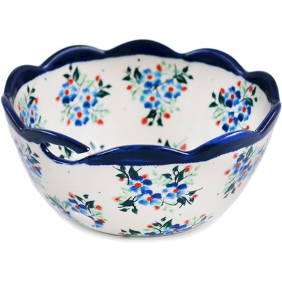 Polish Pottery Yarn Bowl 6&quot; Blue Bunches UNIKAT
