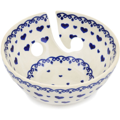 Polish Pottery Yarn Bowl 6&quot; Blue Valentine