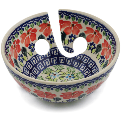 Polish Pottery Yarn Bowl 6&quot; Grecian Fields