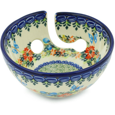 Polish Pottery Yarn Bowl 6&quot; Ring Of Flowers UNIKAT