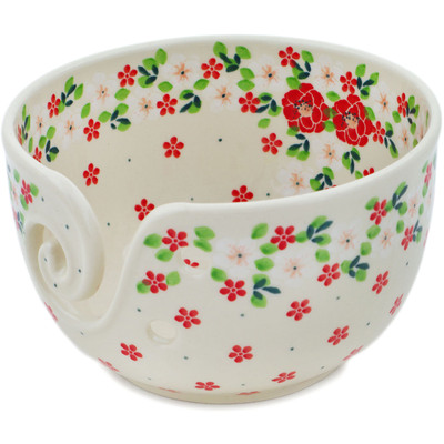 Polish Pottery Yarn Bowl 7&quot; Rosy Cheeks